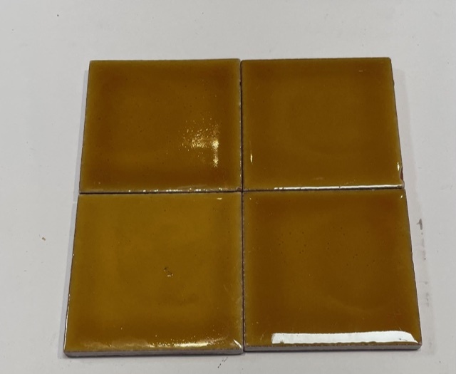 Grès Émaillée 1900 Marron Jaune 5 x 5 cm, à la pièce