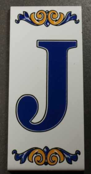 Lettre J en Faïence, 6.5 x 15 cm