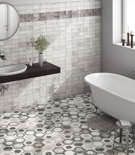 Grès Cérame Bardiglio Hexagon, 17.5 x 20 cm,  Vendu au m², 1 Bte = 0.71 m²