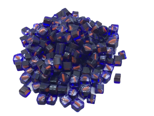 Millifiori n°24 Transparent Bleu Cobalt et Orange 5-6 mm, par 50g